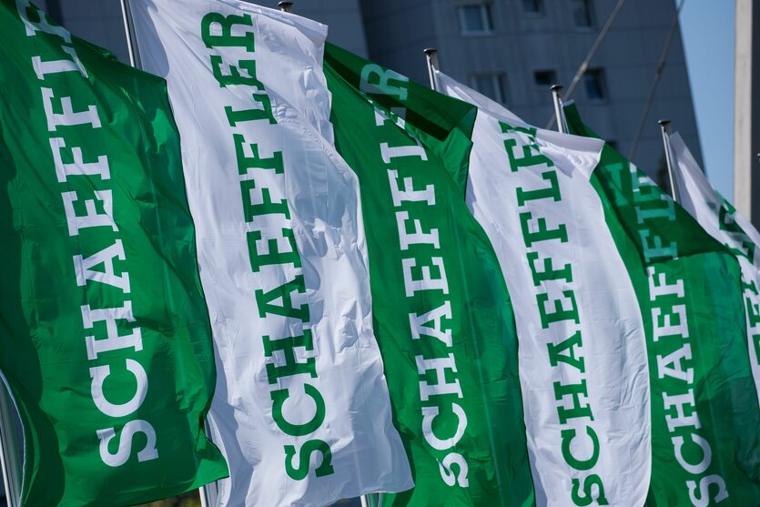 Weiße und grüne Fahnen von Schaeffler