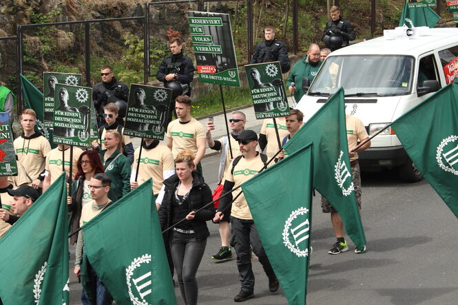 Aufmarsch der neonazistischen Partei III.Weg am 1. Mai 2019 in Plauen.