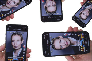 Montage aus mehreren Bildern eines Smartphones, das Alice Weidel zeigt.