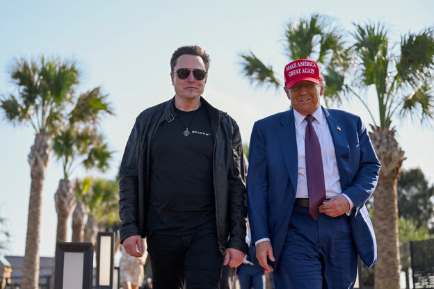 Donald Trump geht mit Elon Musk spazieren