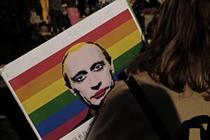 Grelles Putin Portrait in Regenbogenfarben