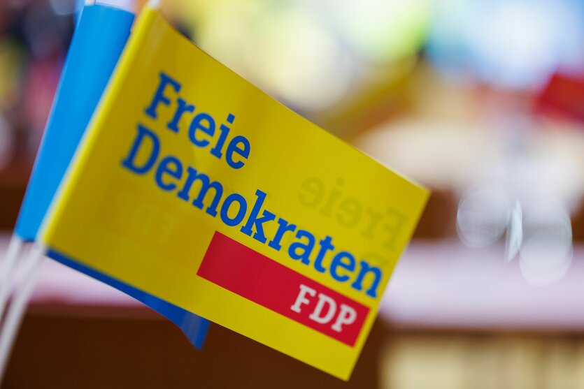 Papier-Fähnchen mit Aufschrift "Freie Demokraten - FDP"