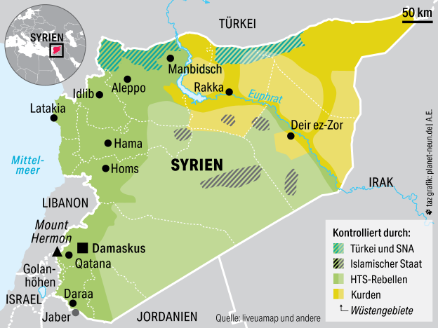 Eine Karte von Syrien und den umliegenden Ländern