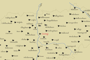 Eine Karte mit Ortsnamen rund um Göttingen