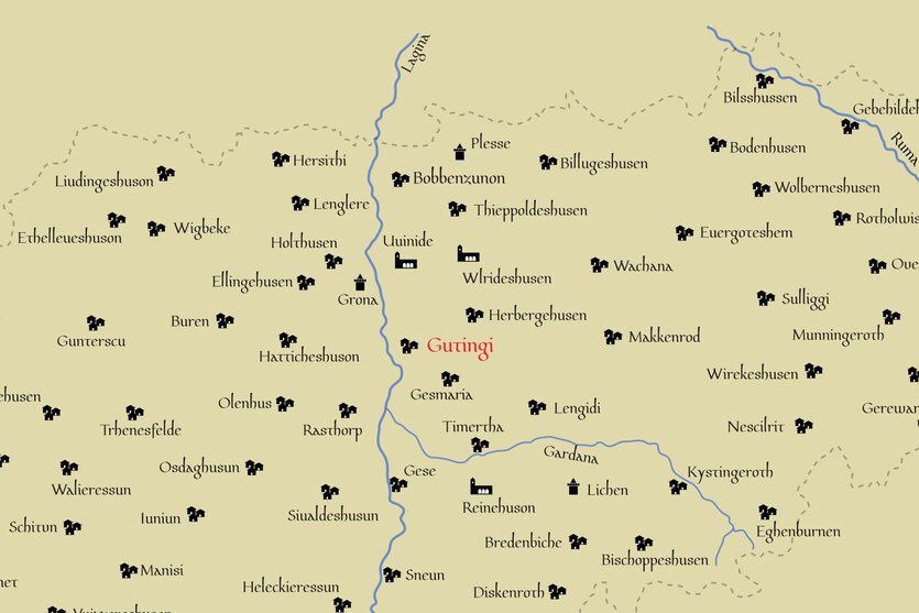 Eine Karte mit Ortsnamen rund um Göttingen