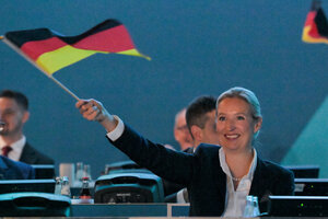 Alice Weidel mit Deutschlandfahne.