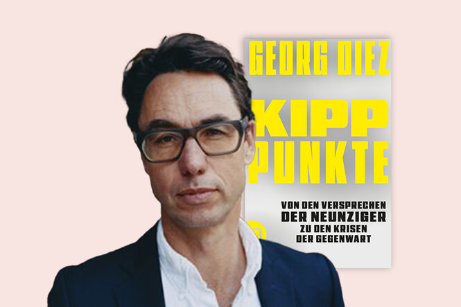 Auf dem Bild ist eine Collage des Autors "Georg Dietz" und seinem Buch "Kipppunkte" zu sehen. Das Cover hat einen grauen Hintergrund, worauf in gelber Schrift "Kipppunkte" geschrieben steht.