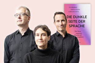 Das Bild zeigt eine Collage von den drei Autor:innen Henning Kompa, Nikola Anna Kompa und Christan Nimtz. Zusätzlich ist das Cover ihres Buches 