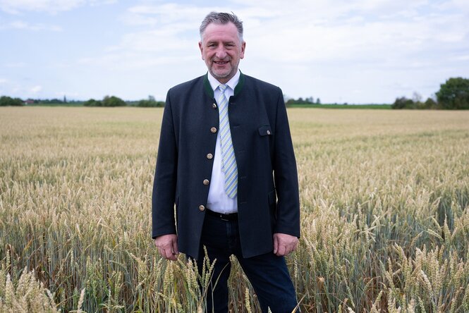 Günther Felßner steht in einem Weizenfeld