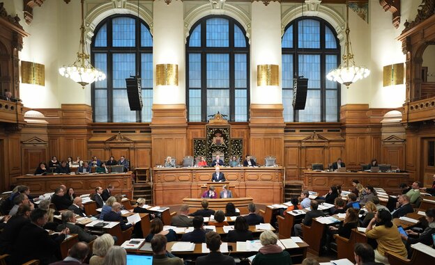 Der Sitzungssaal der Hamburger Bürgerschaft im Rathaus