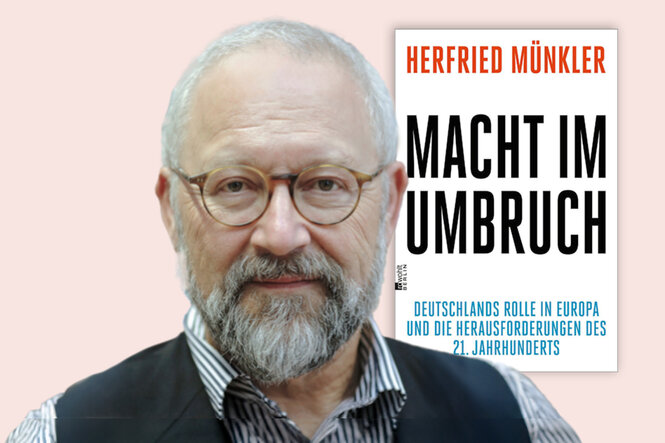 Das Bild zeigt eine Collage von dem Autor Herfried Münkler und seinem Buch.