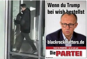 Wahlplakat der Partei „Wenn du Trump bei wish bestellst“