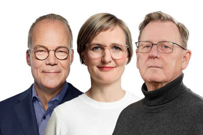 Das Bild zeigt die drei Politker: innen Matthias Miersch, Franziska Branter und Bodo Ramelow.