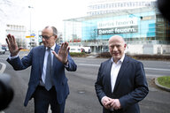 Das Foto zeigt Friedrich Merz und Kai Wegner bei einem gemeinsamen Pressetermin vor der Abgeordnetenhaushauswahl Anfang 2023