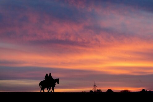 Zwei Reiterinnen vor Sonnenuntergang