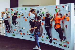 Kinder an einer Kletterwand