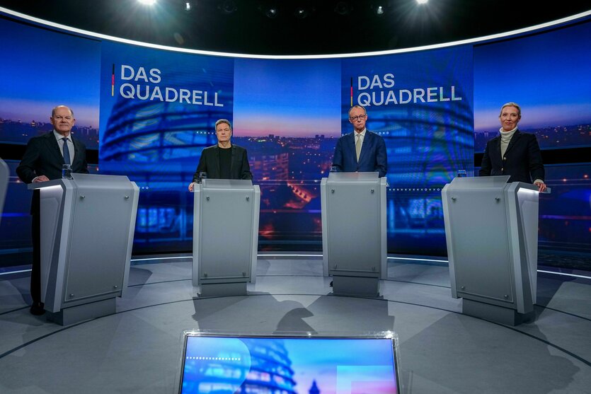 Scholz, Habeck, Merz und Weidel im TV-Studio