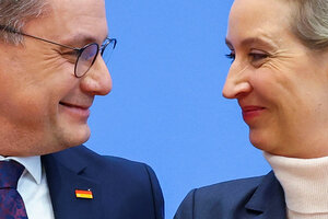 Tino Chrupalla und Alice Weidel bei einer Pressekonferenz.