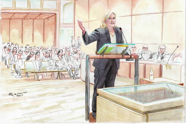 Gerichtszeichnung: Marine Le Pen spricht vor Gericht