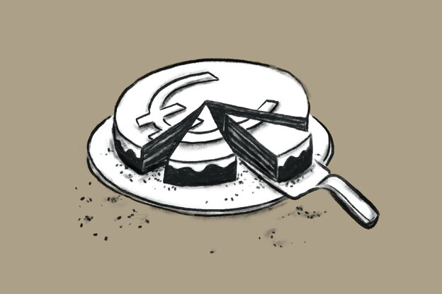 Illustration einer angeschnittenen Torte mit Euro-Zeichen.