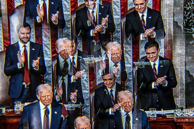 Kaleidoskopaufnahme von Trump, Vance und Johnson.