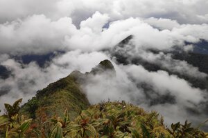 Gebirgsspitzen im Nebel