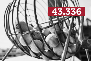 Schwarz-weiß Nahaufnahme von einem Bingorad. In der unteren linken Ecke steht in weißer Schrift auf rotem Balken die aktuelle Anzahl unserer Unterstützer:innen: 43.336.