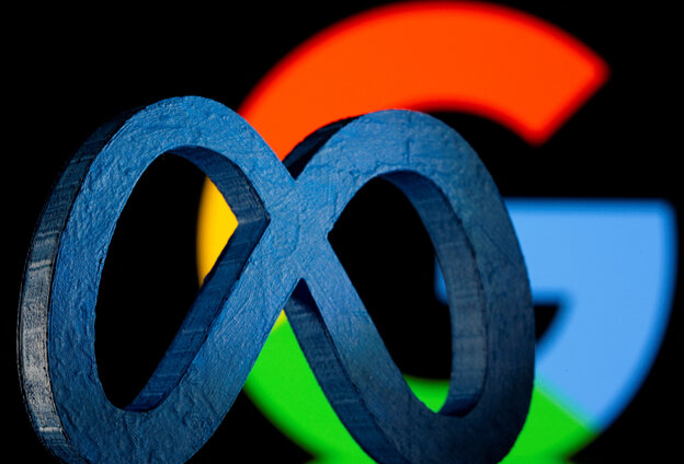 Logos von Meta und Google vor einem schwarzen Hintergrund.