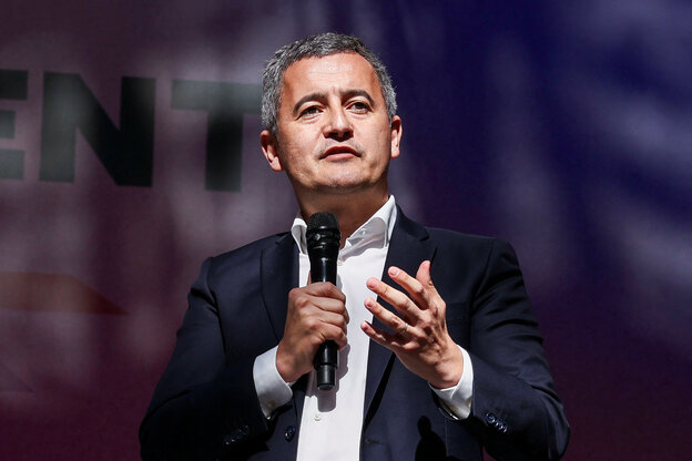 Frankreichs Justizminister Gérald Darmanin bei einer Kundgebung am 6. April bei Paris.