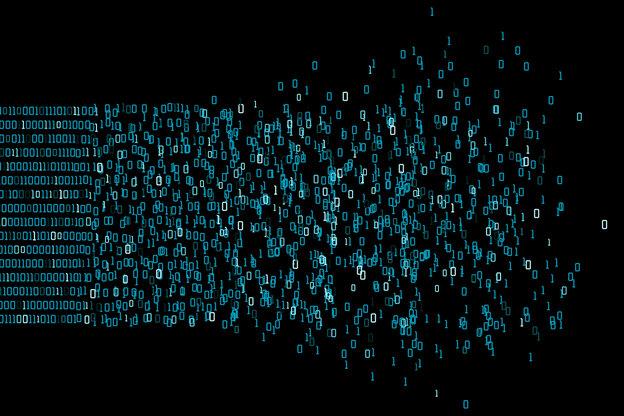 Computercode zerfasert sich in einzelne Buchstaben