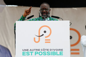 Tidjane Thiam spricht auf einer Kundgebung im Februar