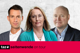 Man sieht Andreas Audretsch, Anja Weber und Achim Truger.