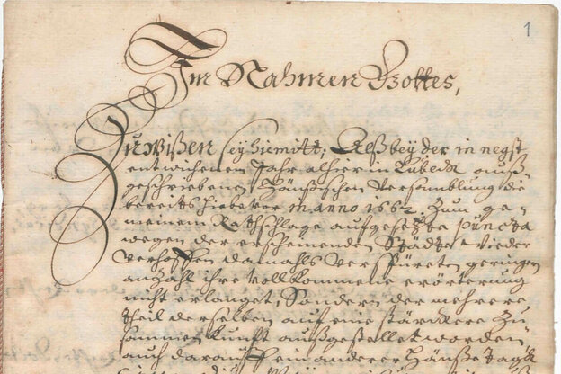 Verschnörkeltes Schriftstück - der Rezess des letzten Hansetages vom 1669