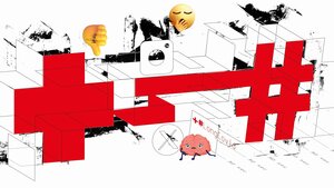 Eine Illustration eines roten Kreuzes, das sich zu einem Hashtag-Symbol verwandelt