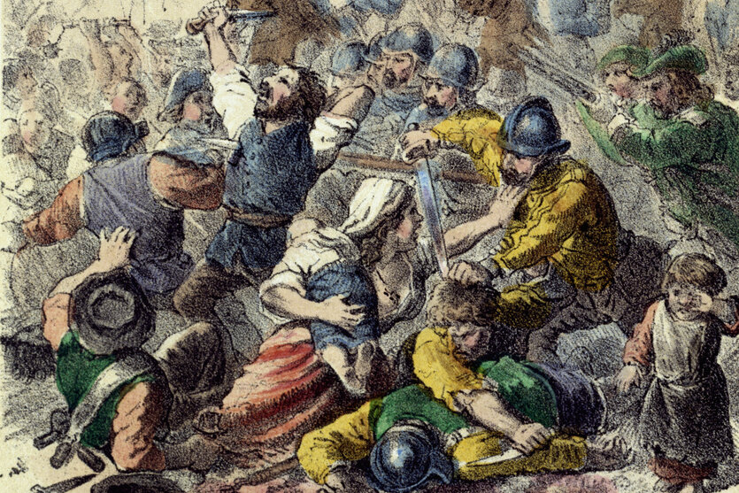 Die historische Darstellung einer Schlacht wahrend der Bauernkriege 1524/25