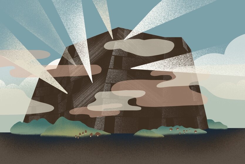 Illustration der Freiburger Unibibliothek, die bei Sonne das Umfeld blendet