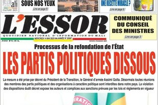 „Die politischen Parteien aufgelöst“: Titelseite der staatlichen Tageszeitung L'Essor in Mali, 14. Mai