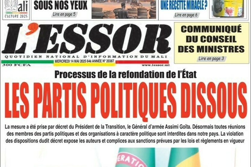 „Die politischen Parteien aufgelöst“: Titelseite der staatlichen Tageszeitung L'Essor in Mali, 14. Mai