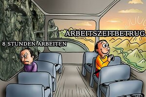 Eine Illustration von zwei menschen, die in einem Bus sitzen