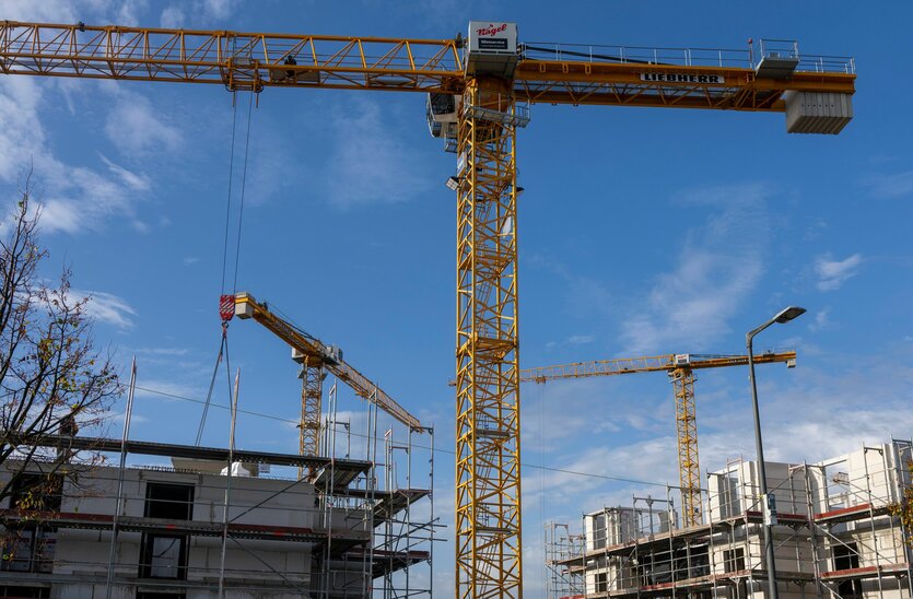 Das Bild zeigt Kräne auf einer Baustelle.