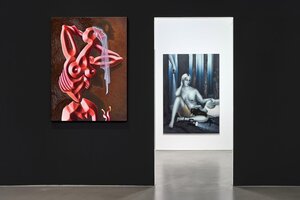 Blick in die Ausstellung mit zwei BIldern, links von Cathrin Hoffmann und Céline