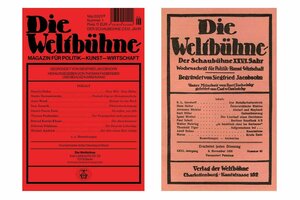 Die neue Weltbühne von 2025 und eine Ausgabe in hellerem Rot von 1930