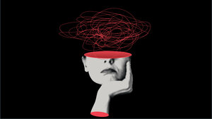 Illustration einer Person mit Gekrakel im Kopf.