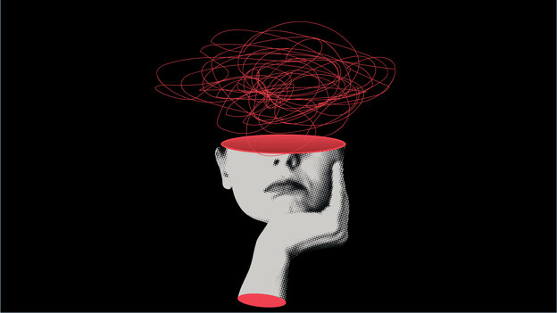 Illustration einer Person mit Gekrakel im Kopf.