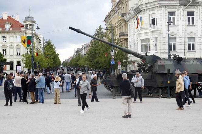 Ein Panzer der 45. Panzerbrigade bei einer Zeremonie in Litauen am 22. Mai 2025