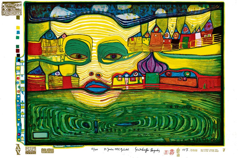 Friedensreich Hundertwassers Bild „Irinaland über dem Balkan“