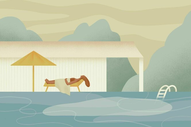 Illustration einer Person in einem Freibad.