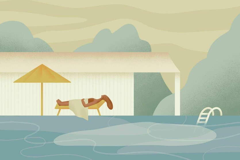 Illustration einer Person in einem Freibad.