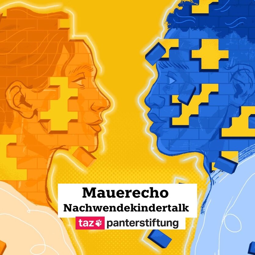 Eine gemalte Frau und ein Mann schauen sich an, man sieht nur ihr Profil.