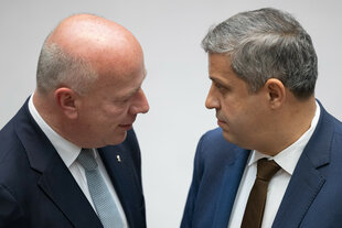 CDU-Senatschef Kai Wegner (l.) und SPD-Fraktionschef Raed Saleh